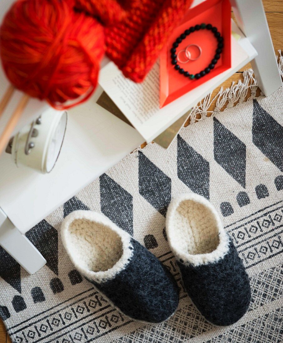 Homemade crocheted clogs made from felting wool