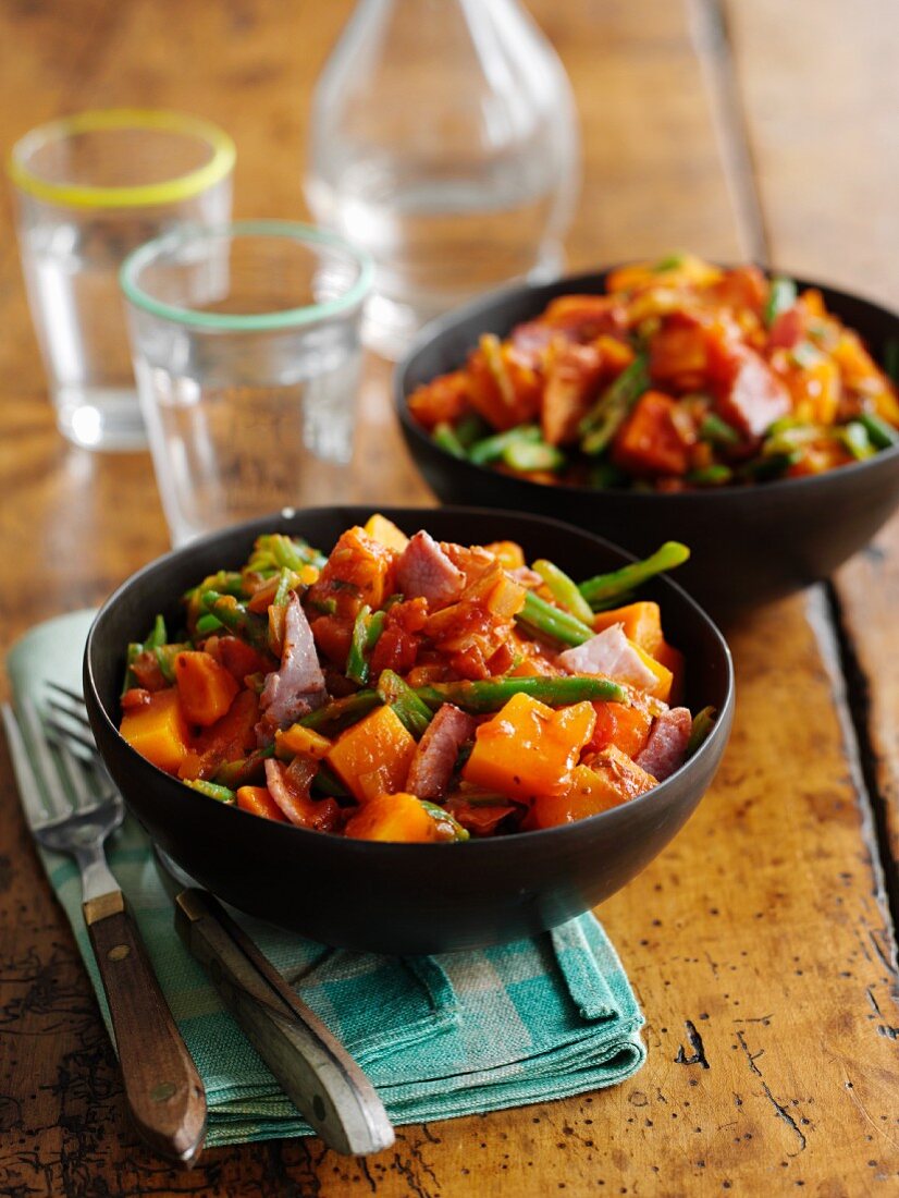 Butternut squash stew with bacon