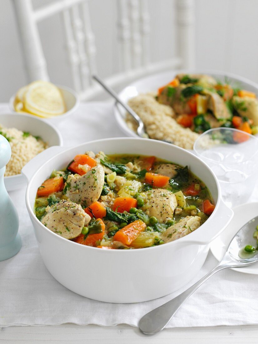 Chicken stew with vegetables and dill
