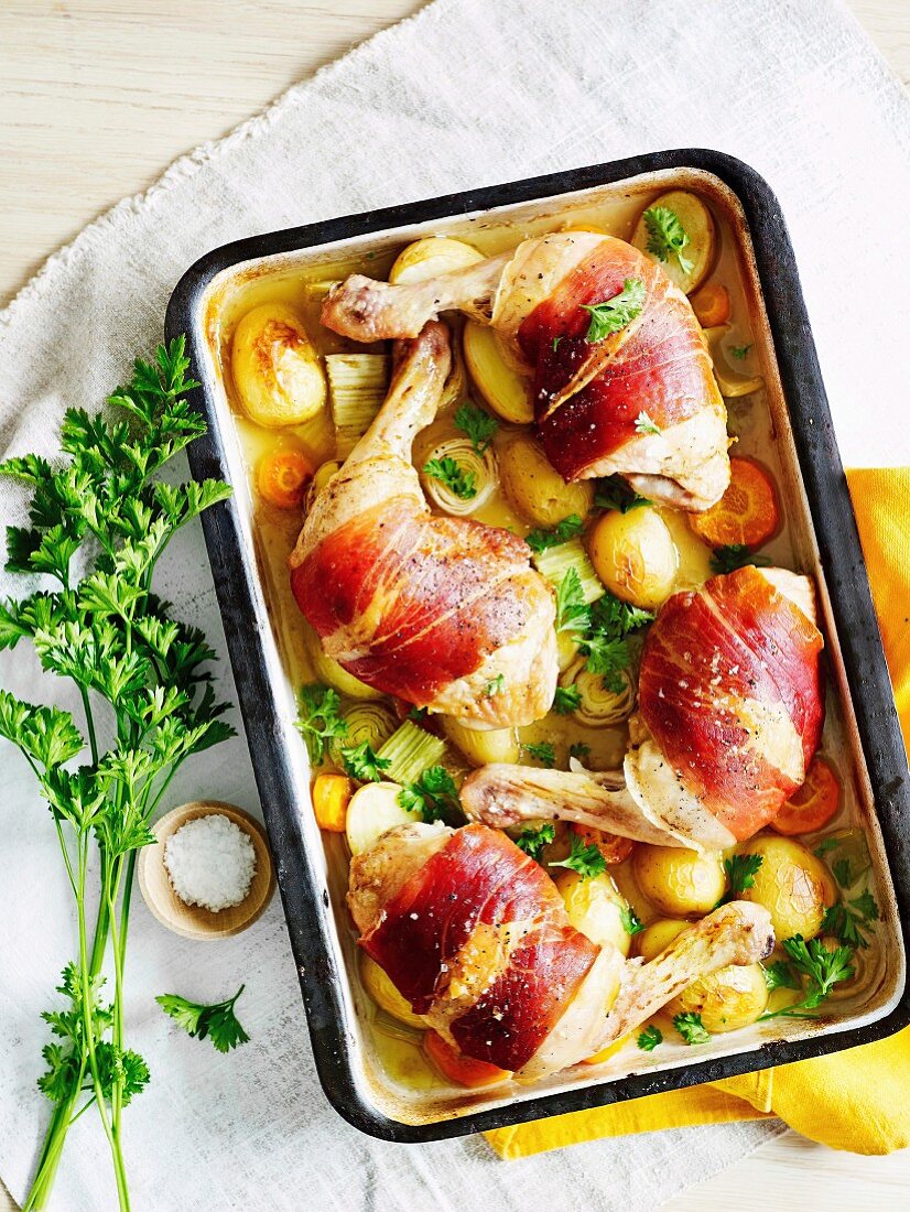 Chicken and prosciutto tray bake