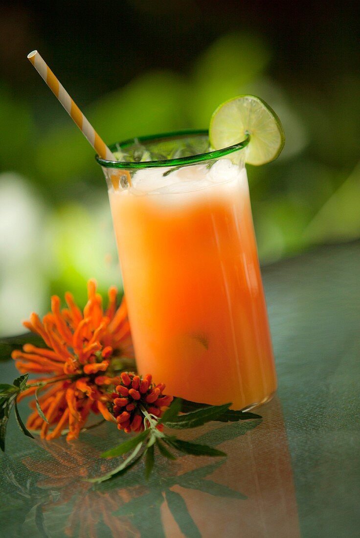 Exotic Mai Tai cocktail with flowers