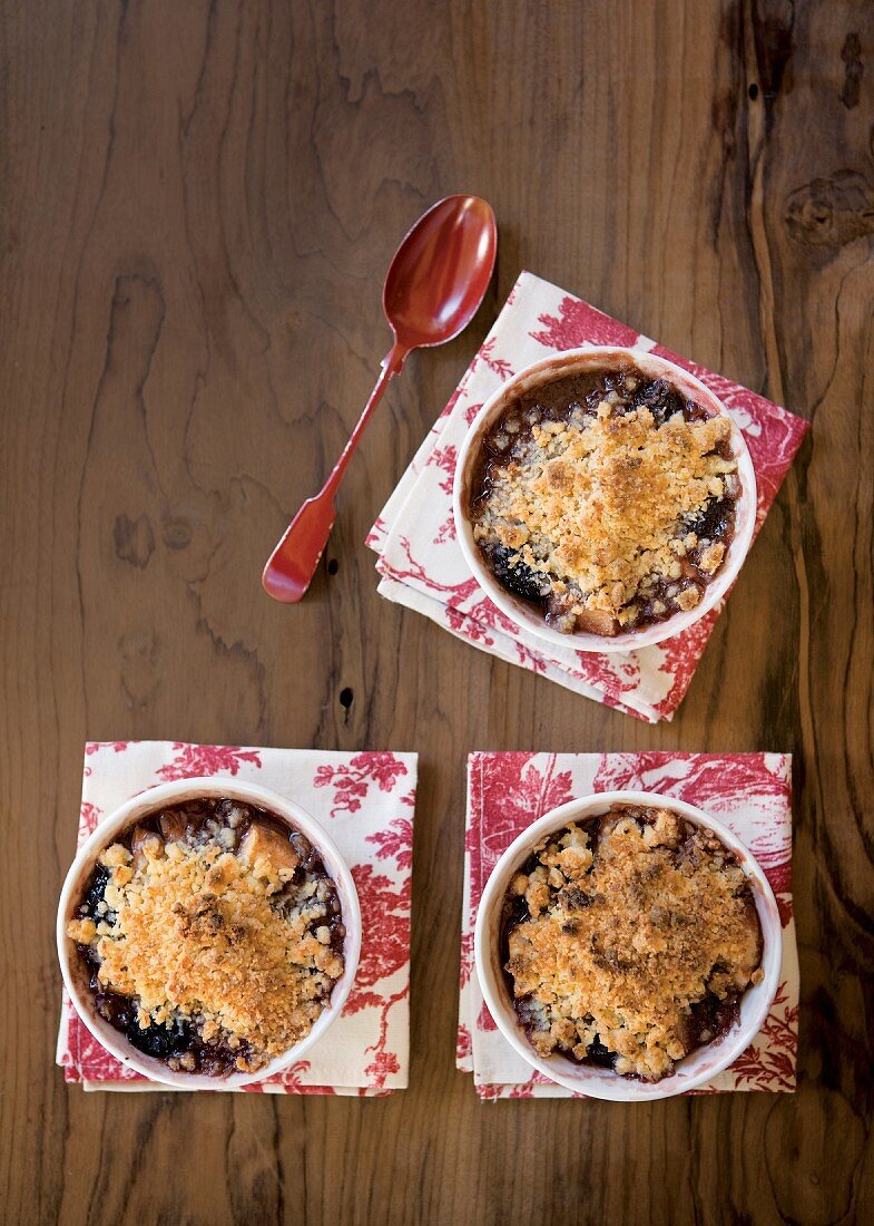 Pear and cherry crumbles with coconut