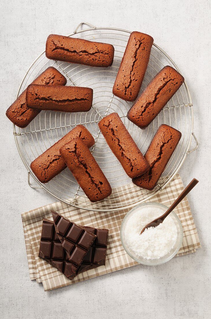 Chocolate financiers and grated coconut