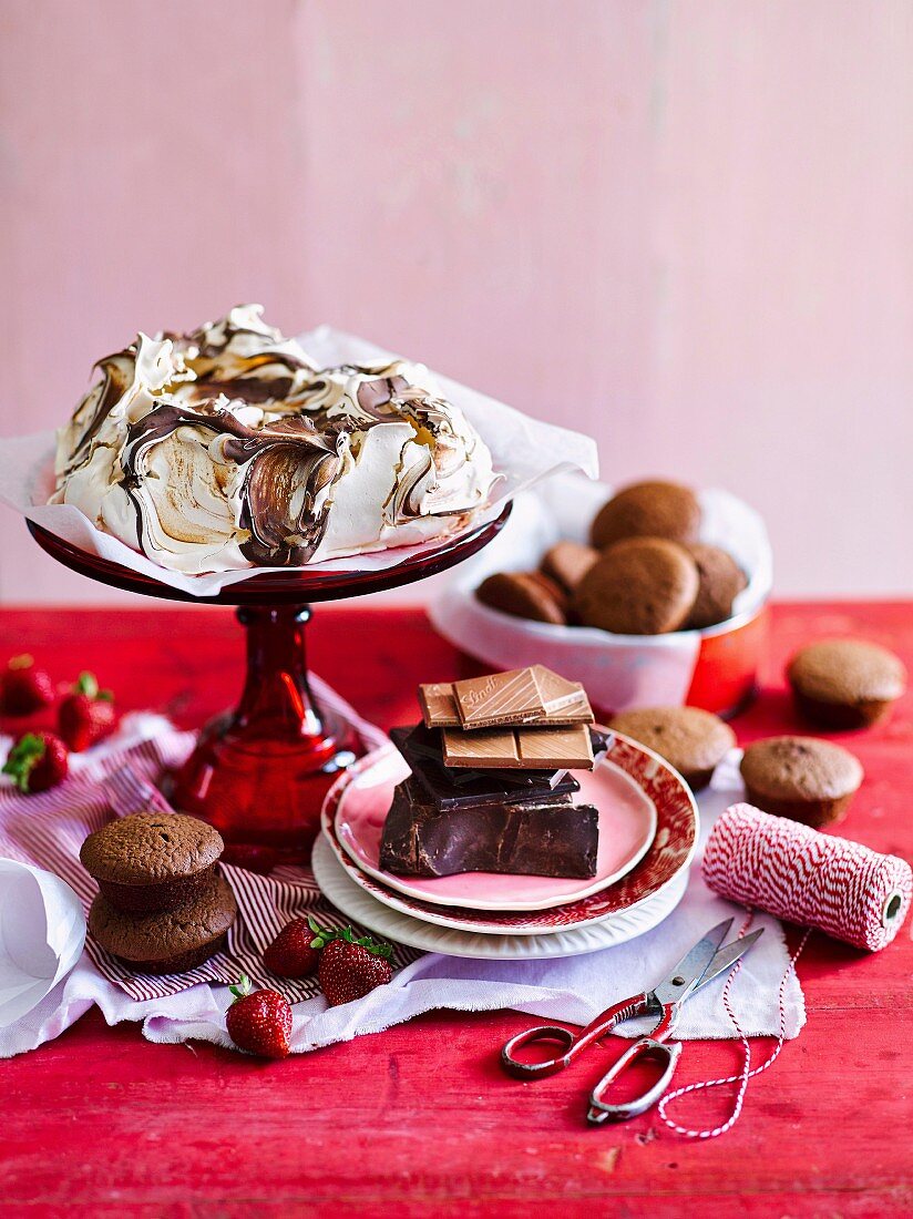 Chocolate strawberry pavlova