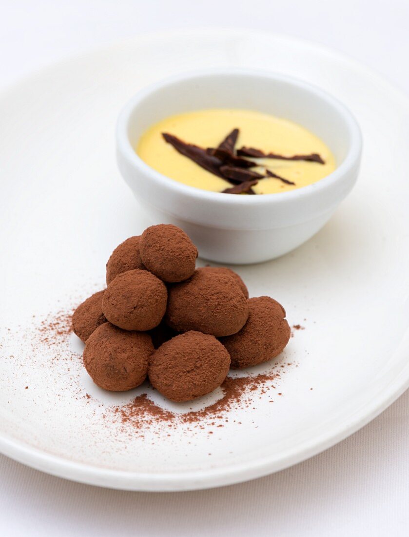 Chocolate truffles and vanilla cream