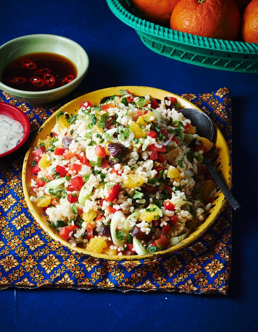 Tabbouleh with mint and orange yoghurt