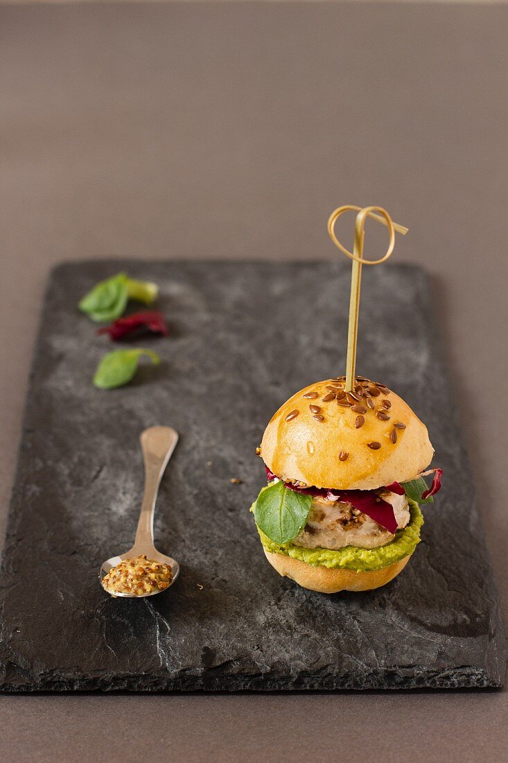 A mini fish burger with flax seeds