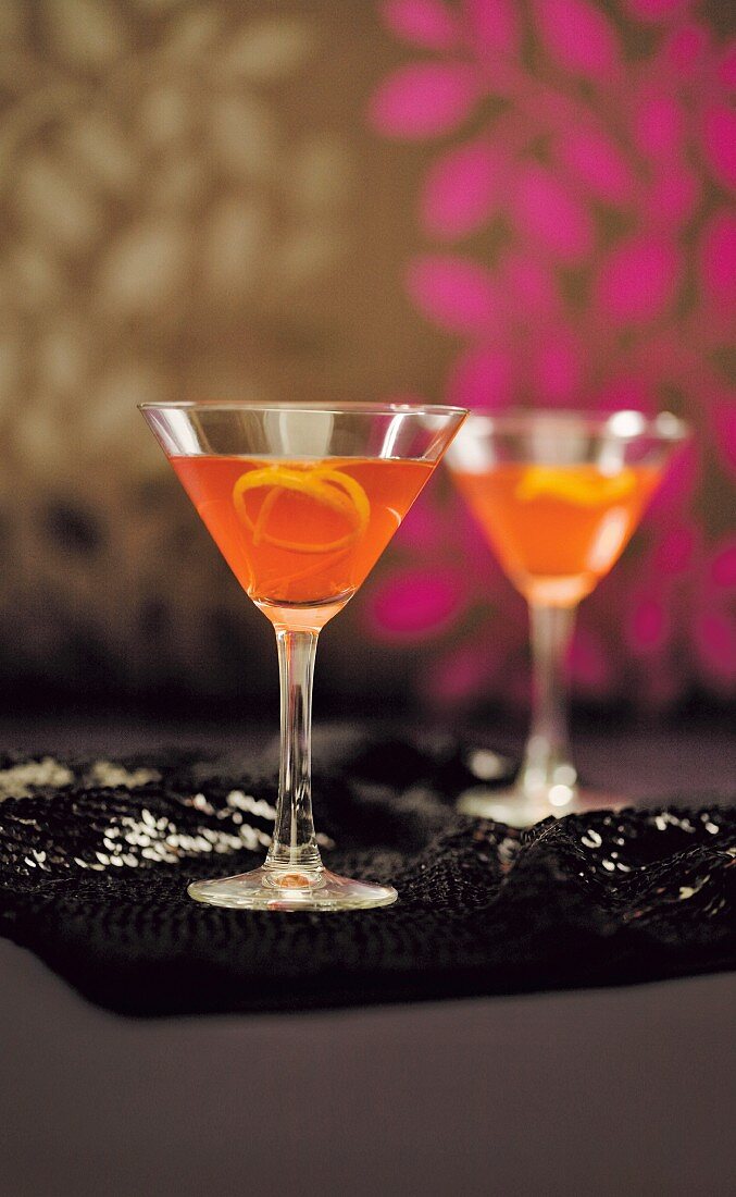 Cosmopolitans with vodka, orange liqueur and cranberry juice