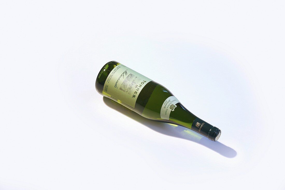 A bottle of wine lying on its side