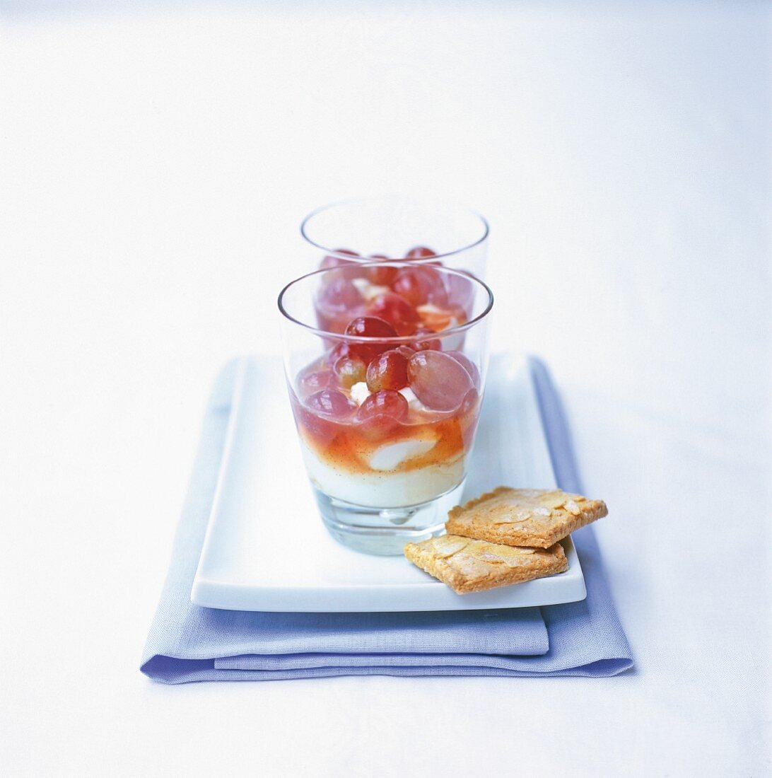 Muscadet grapes in Greek yoghurt