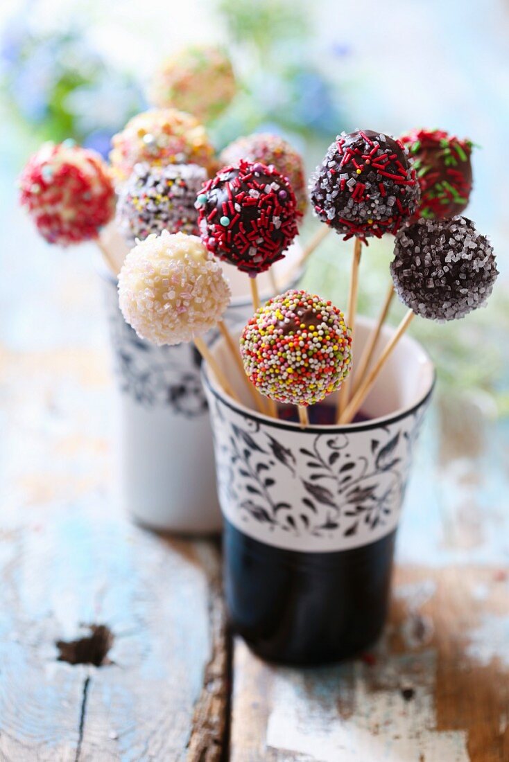 Various colourfully decorated cake pops