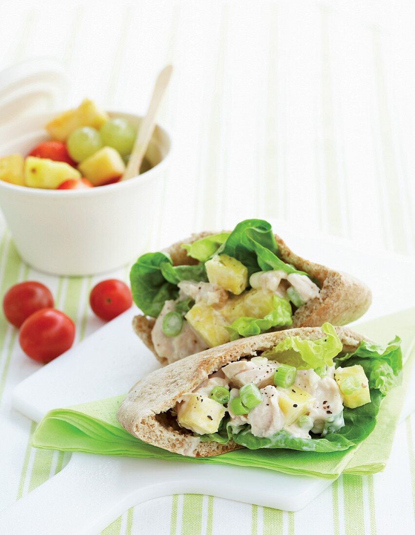 Pitta bread filled with chicken and pineapple