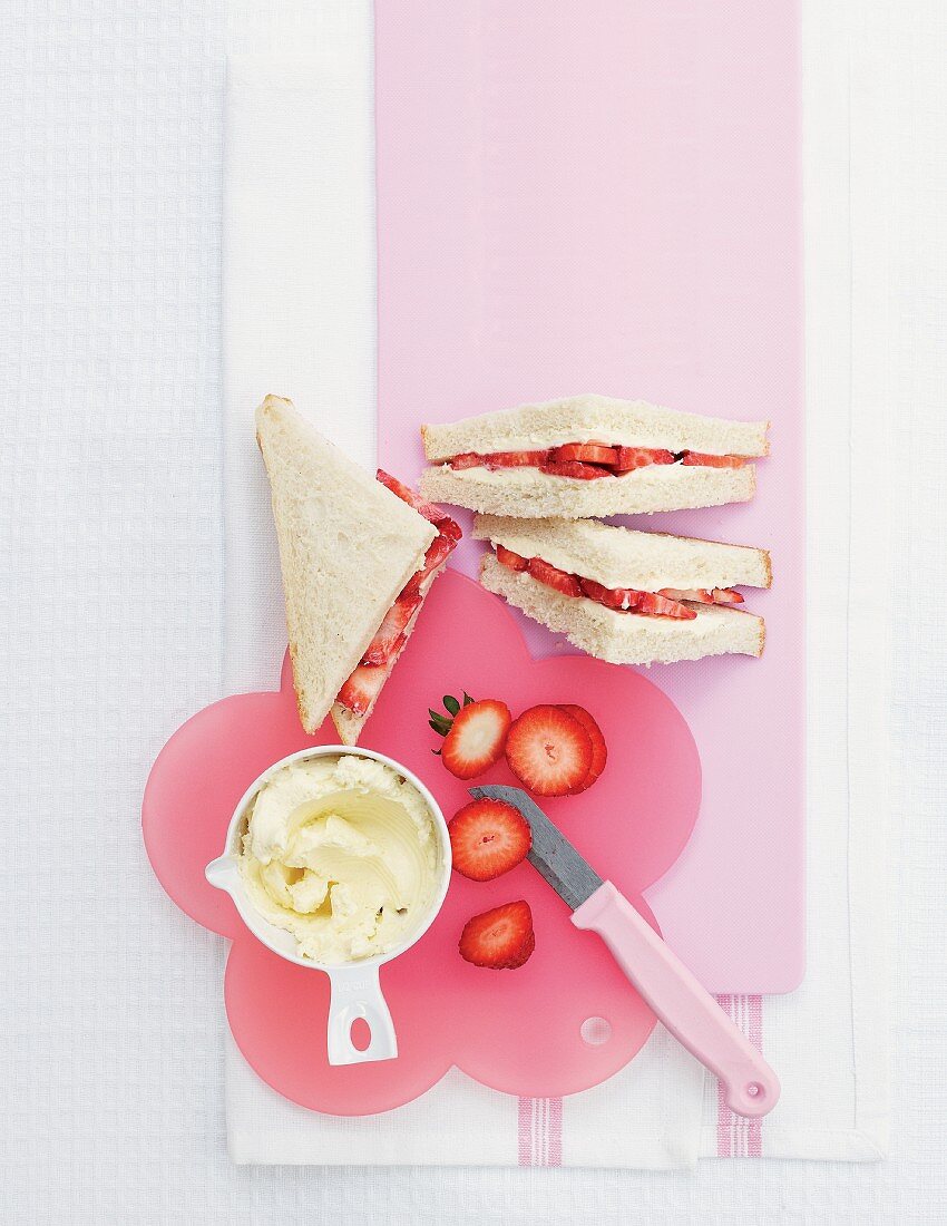 Cream cheese and strawberry sandwiches