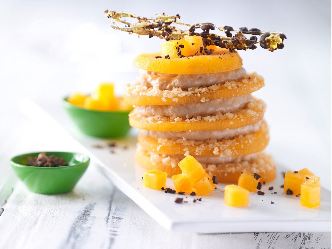 A persimmon tower with espresso cream