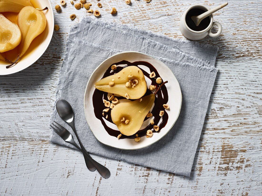 Pears in chocolate sauce