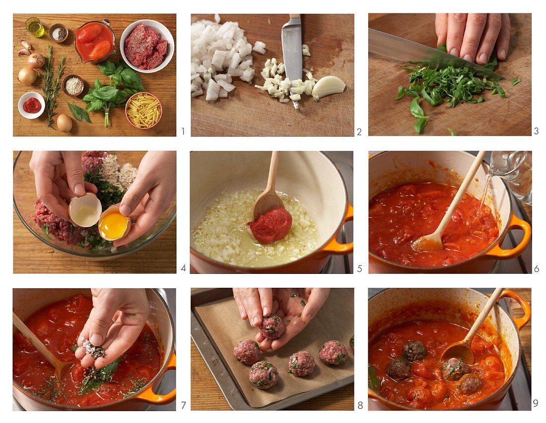 Meatballs in a spicy tomato sauce being made