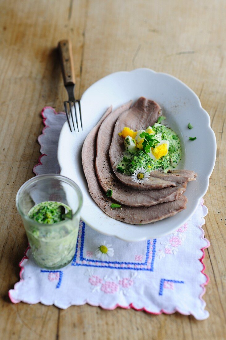 Tongue with herb sauce