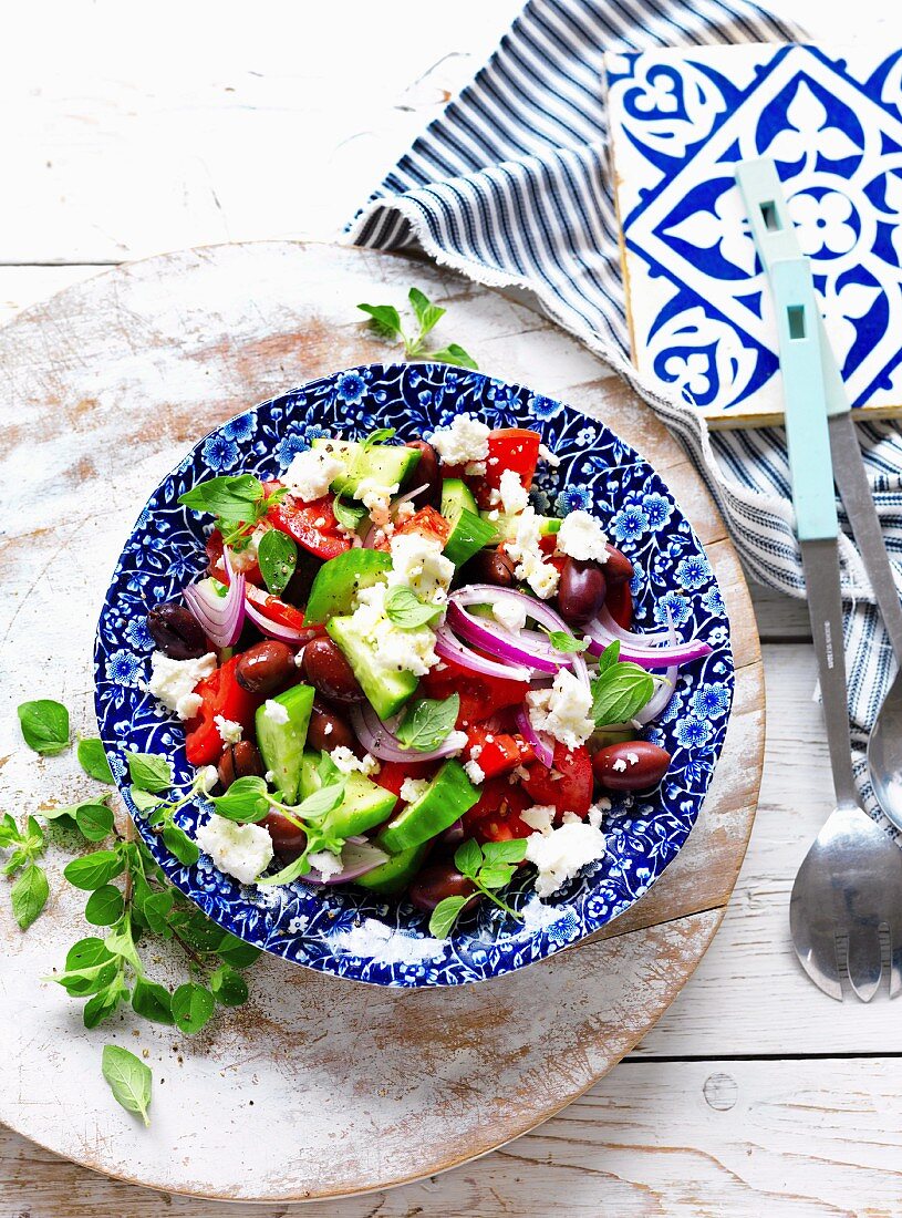 Greek salad with feta and black olives