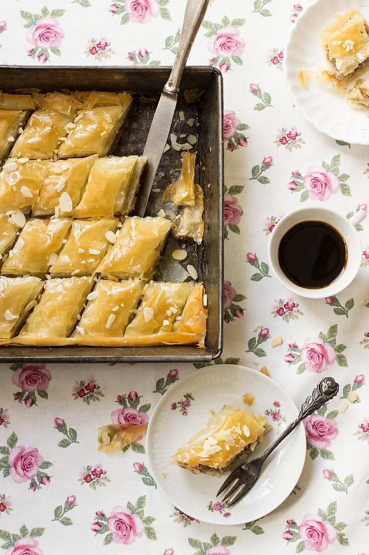 Baklava and a cup of coffee