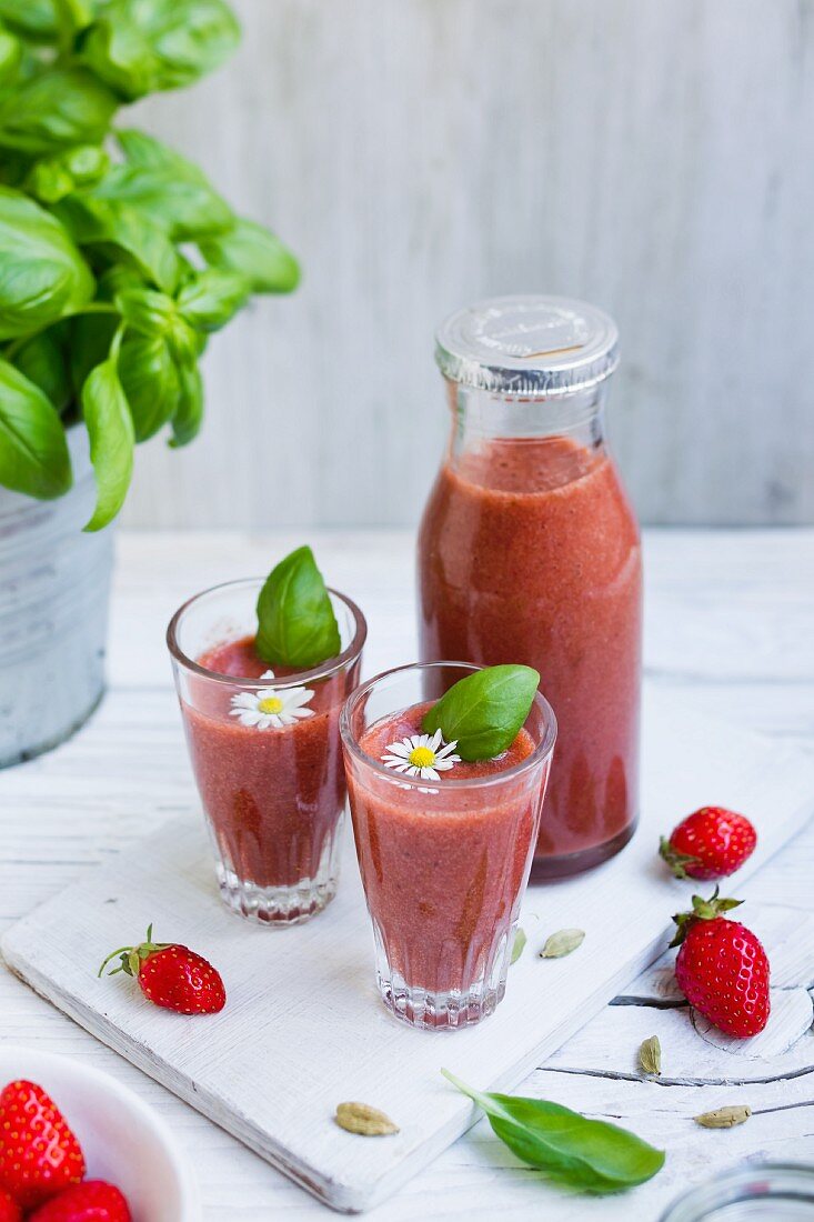 Strawberry smoothies with basil