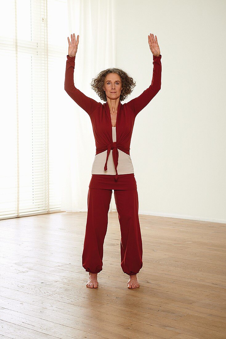 Flying like a wild goose (qigong) – Step 2: raise bent arms up