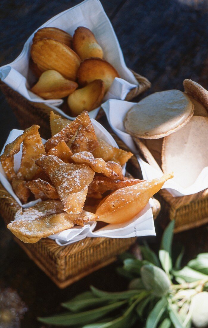 Bugnes and madeleines (French pastries)