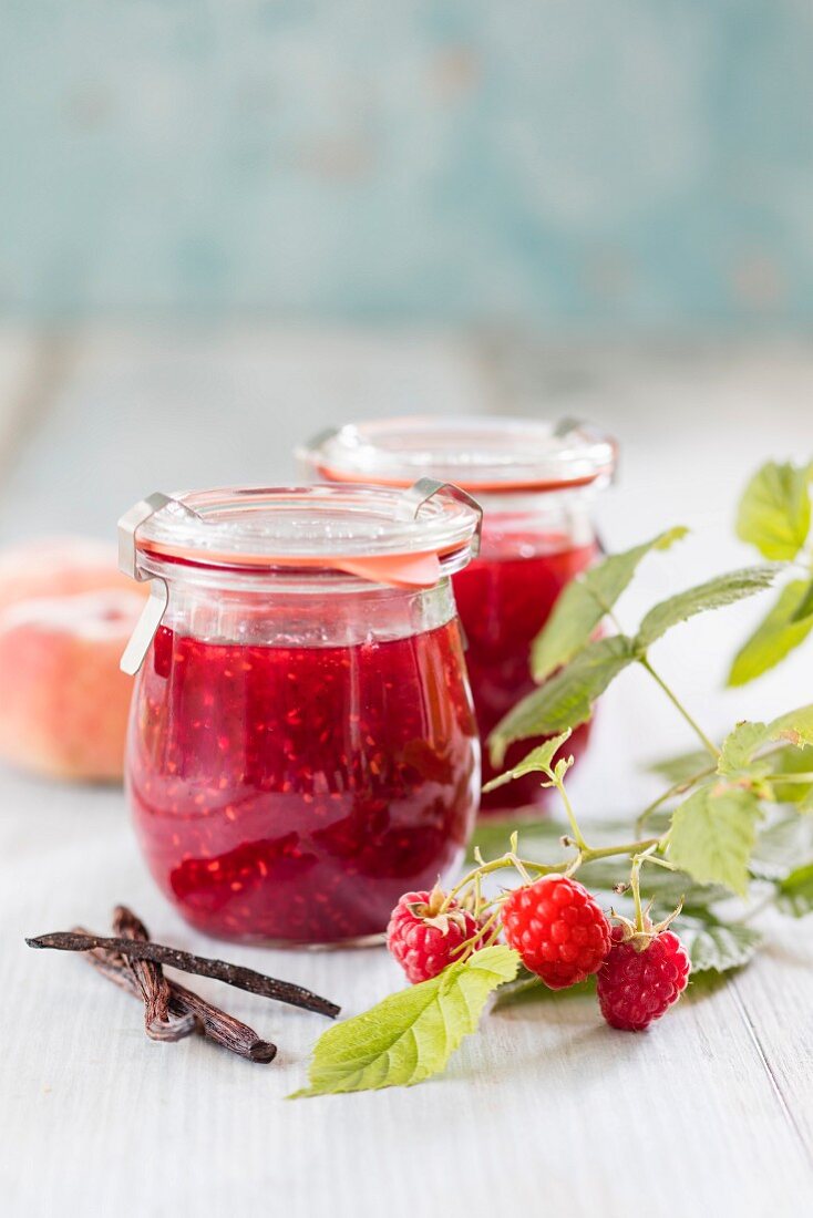 Raspberry jam with vineyard peaches