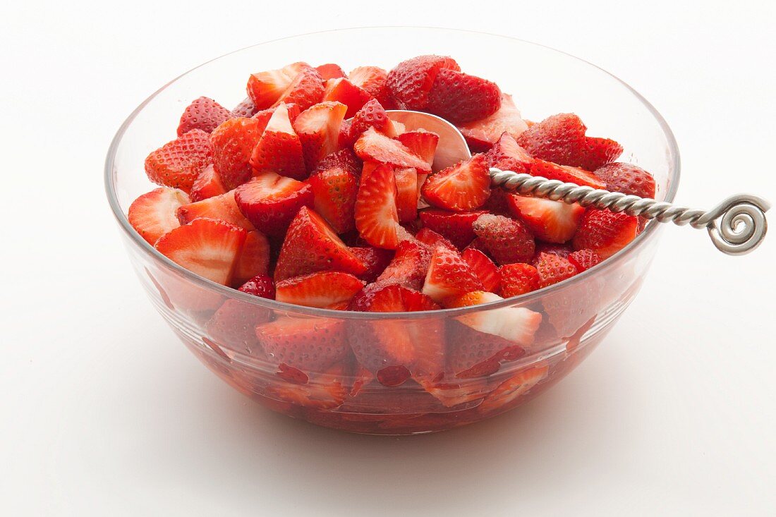 A bowl of sliced strawberries