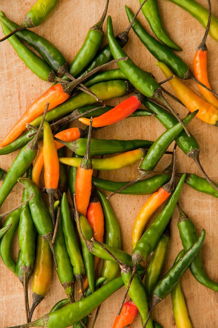 Thai chillis on a chopping board