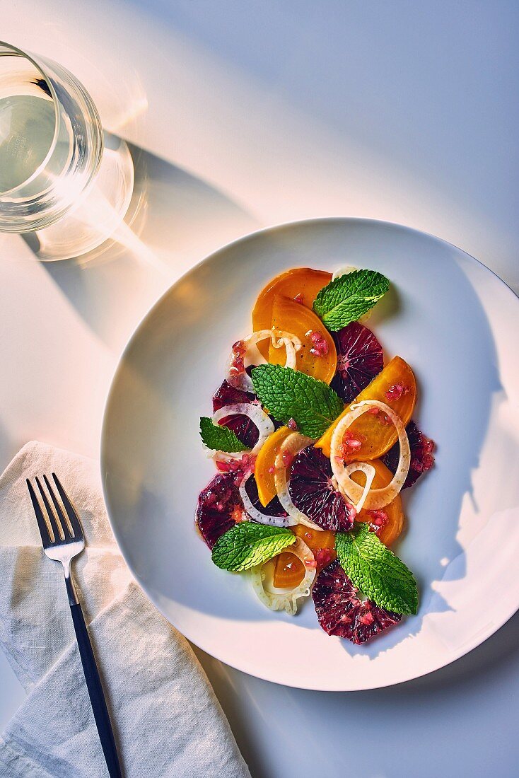 Blood orange and beetroot salad with fennel and a blood orange vinaigrette