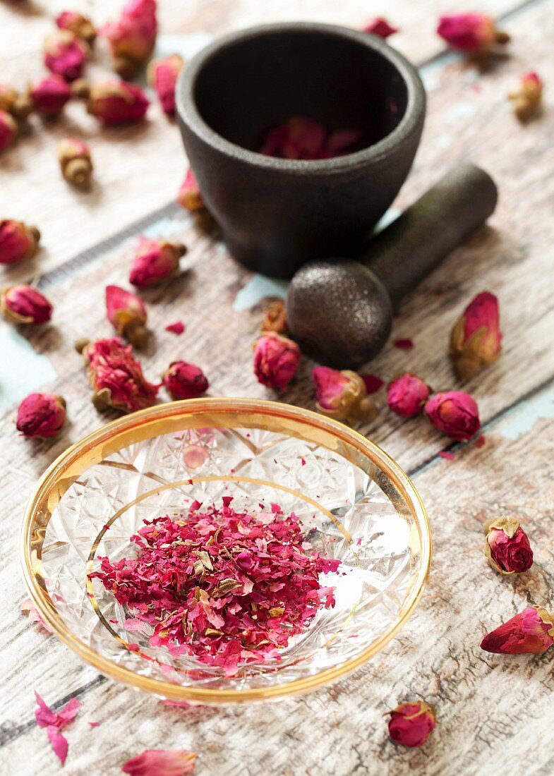 Crushed dried rose petals