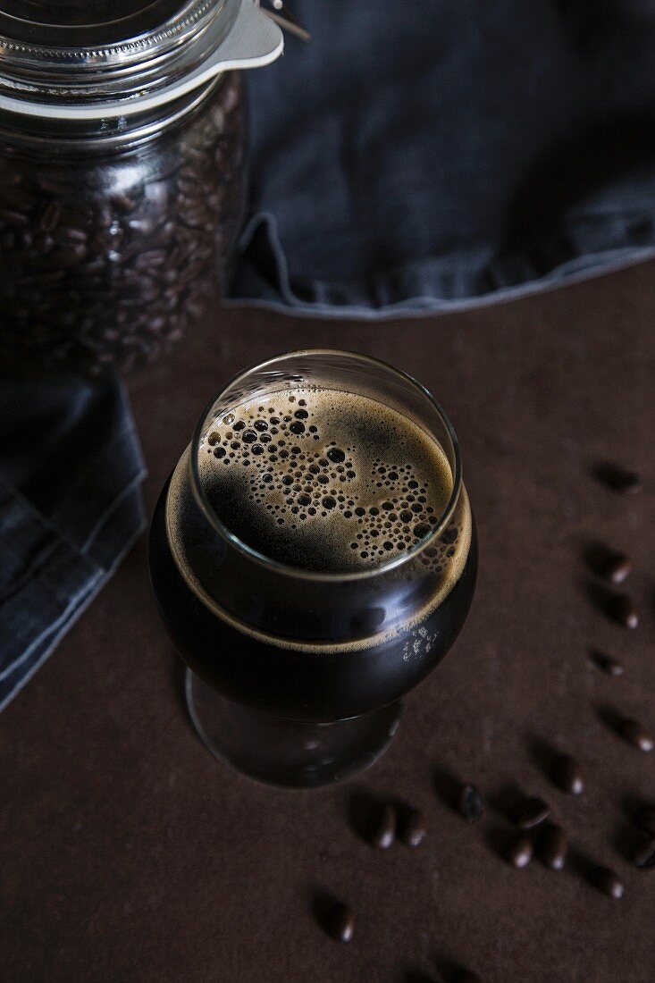 Stout beer and coffee beans