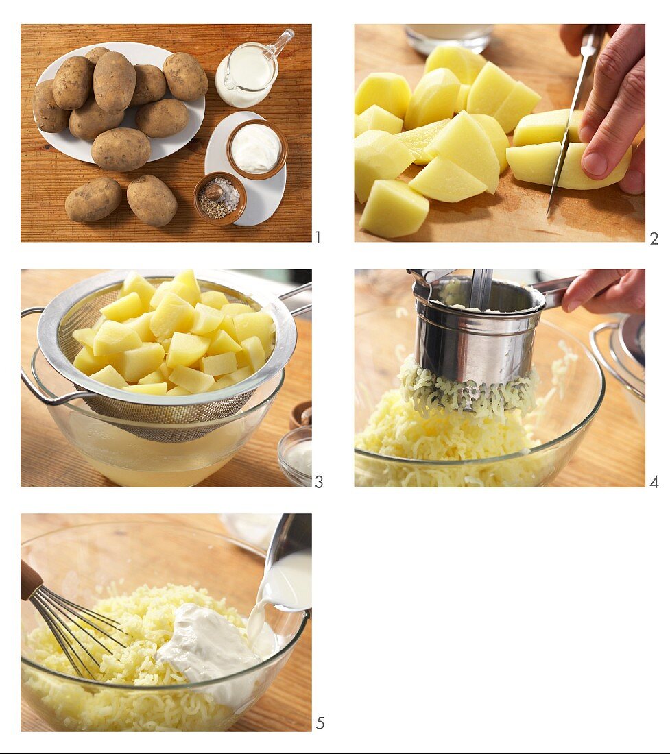 Kartoffelpüree aus gekochten Kartoffeln zubereiten
