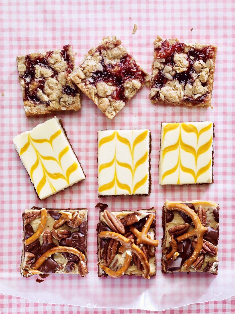 Cheesecake slices and various oat bars