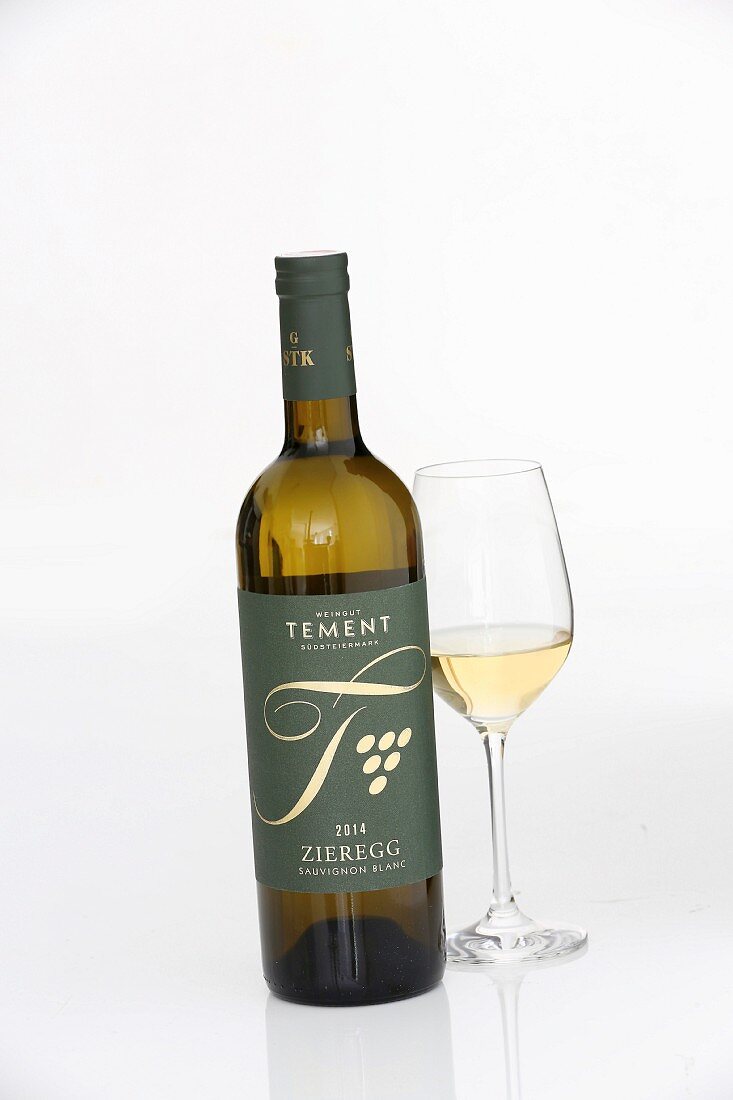 A bottle of Black Tower white wine from the Tement vineyard (Austria)