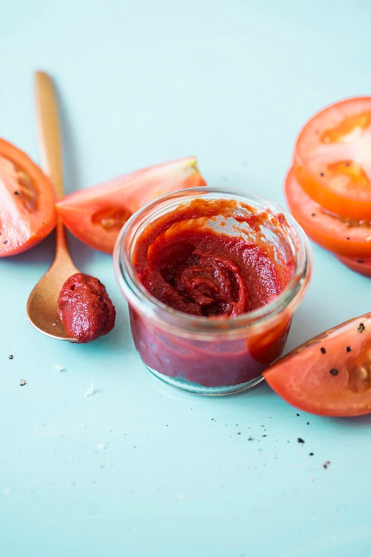 A jar of tomato purée