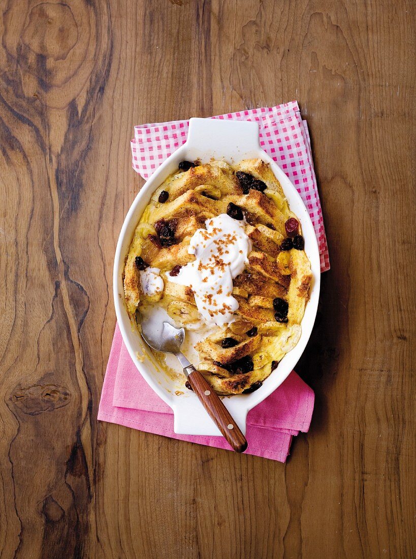 Bread pudding with bananas