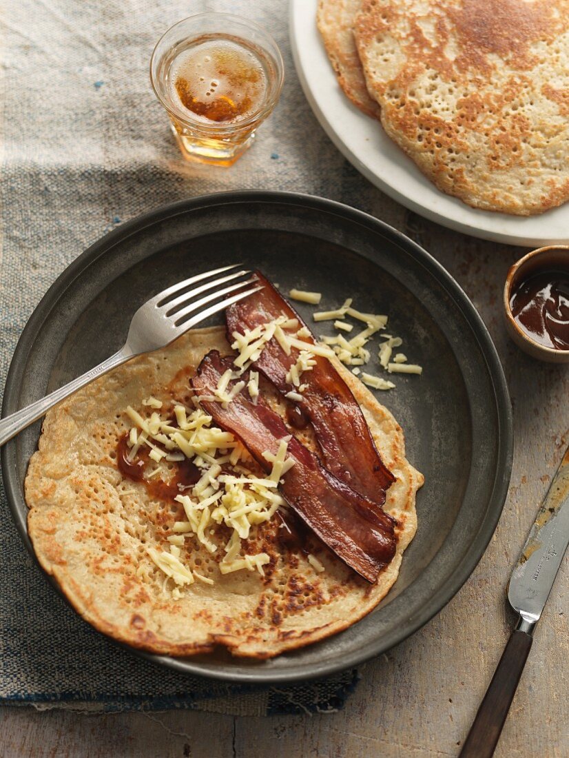 Staffordshire oatcakes with bacon and cheese