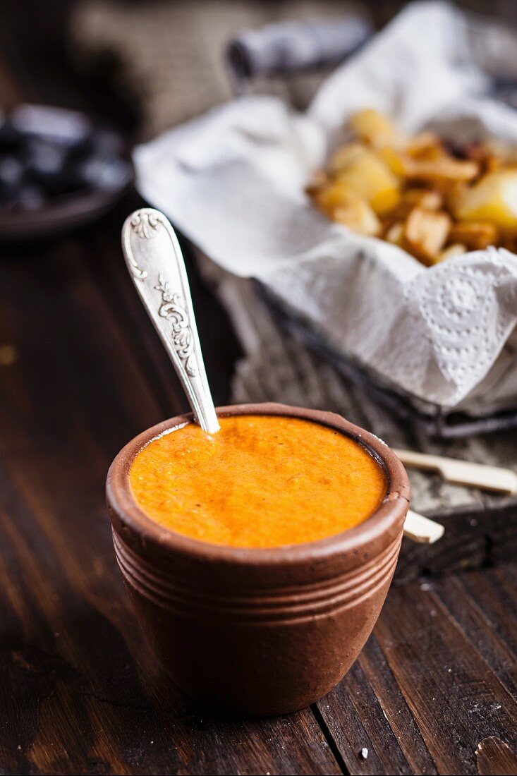 Mojo Rojo: spicy red sauce from the Canary Islands served with tapas
