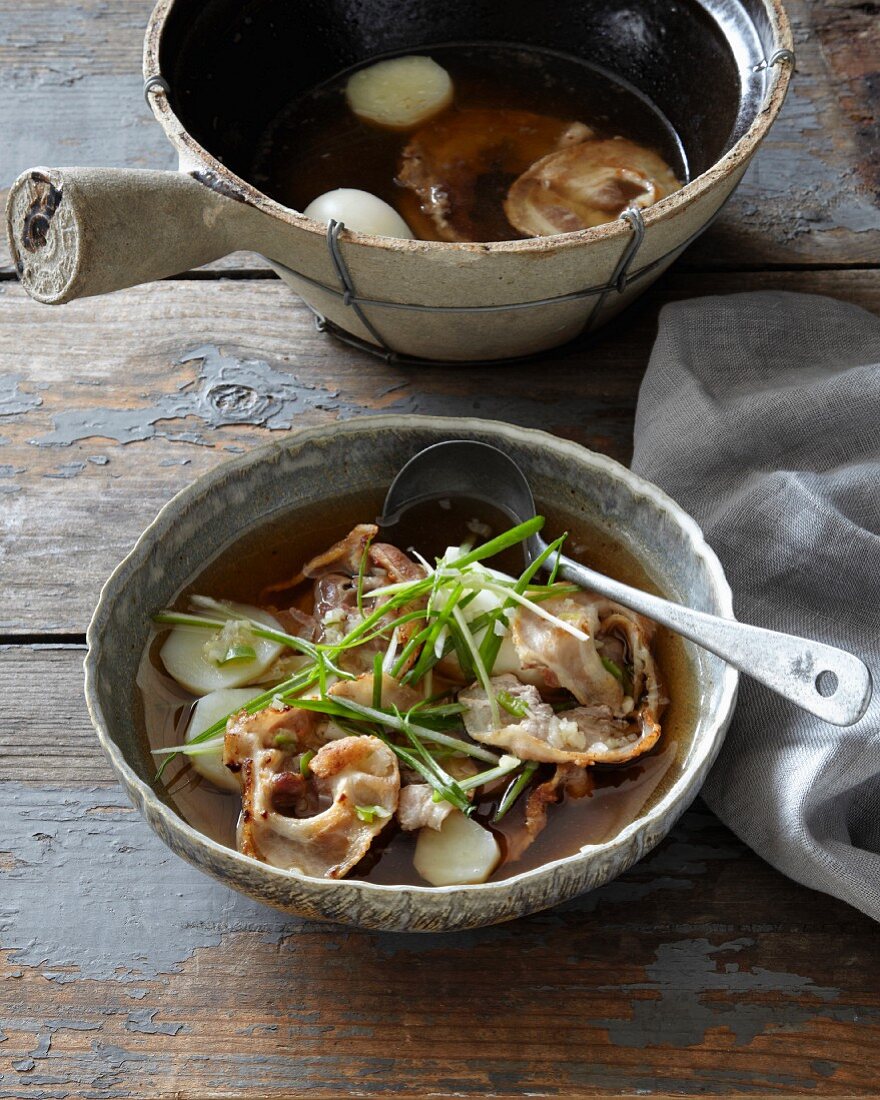 Asian soup with pork belly and arrowroot