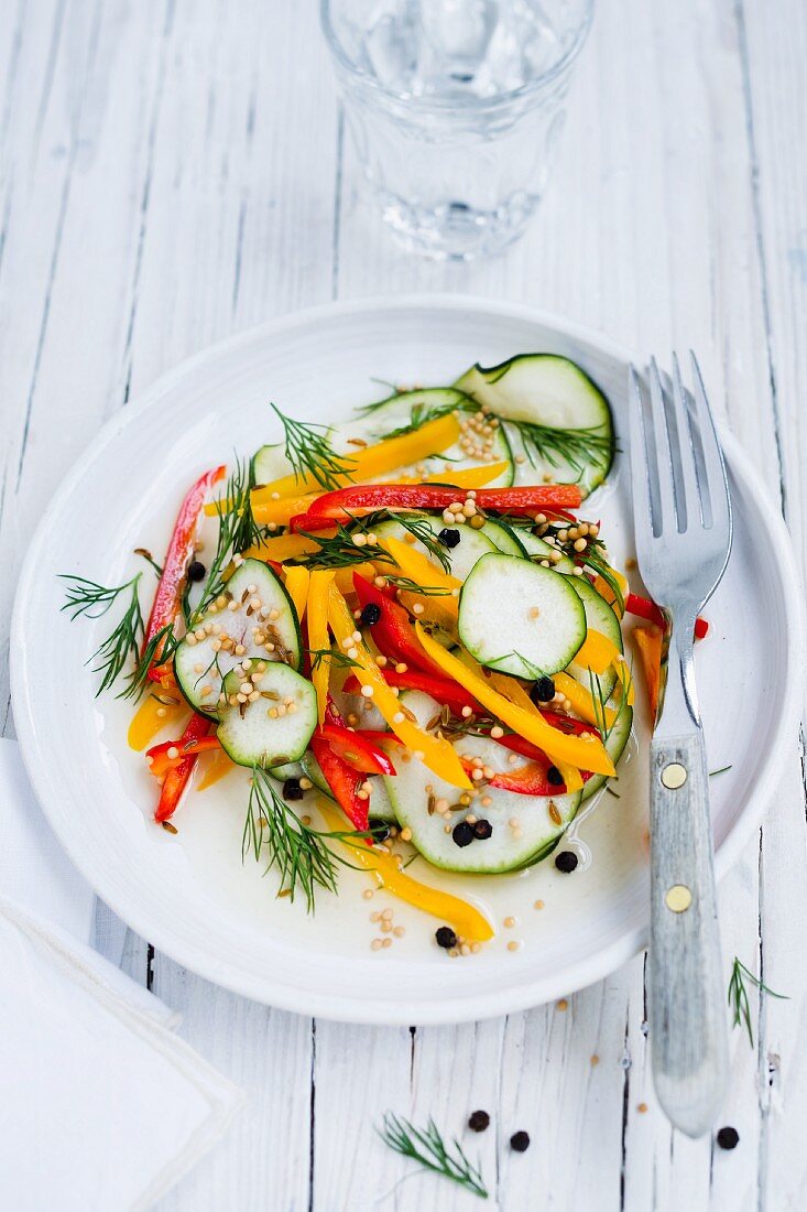 Pickled summer vegetables with dill