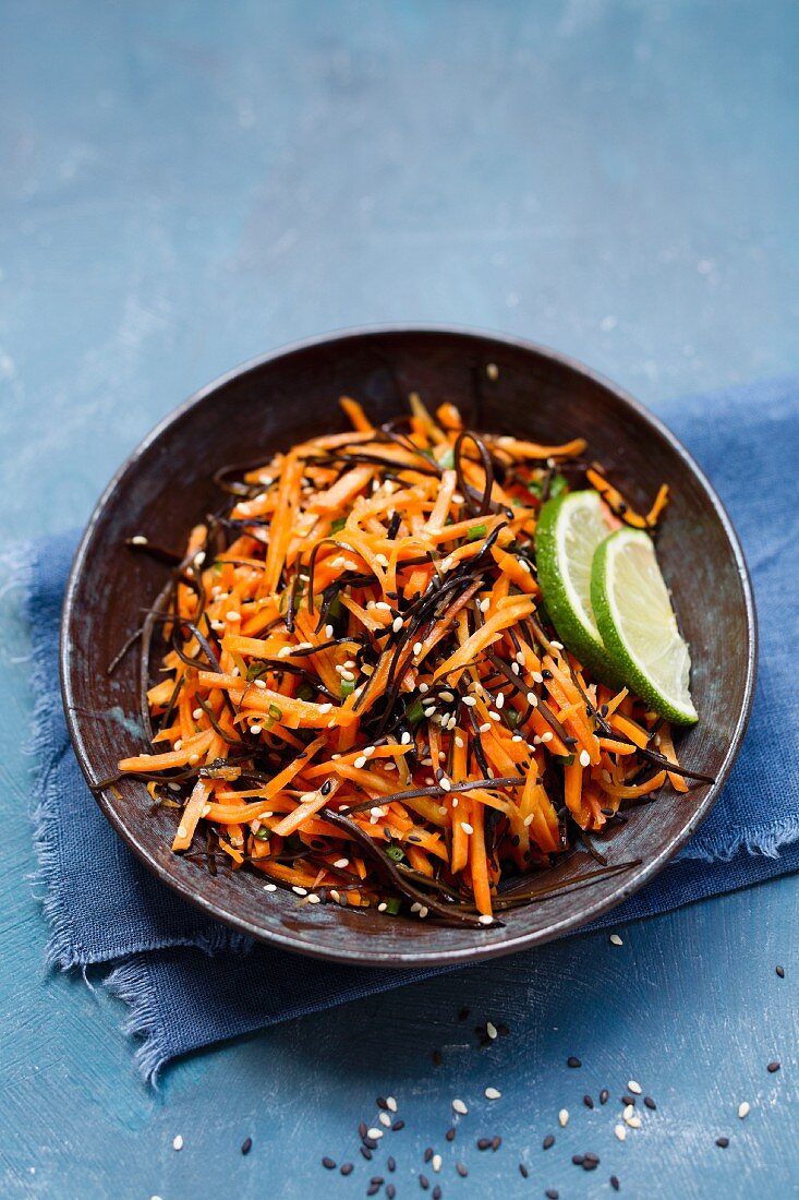 Carrot and arame kelp salad with ginger and sesame seeds