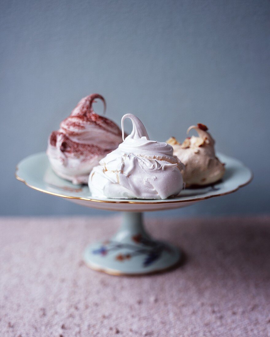 Assorted meringues on a cake stand