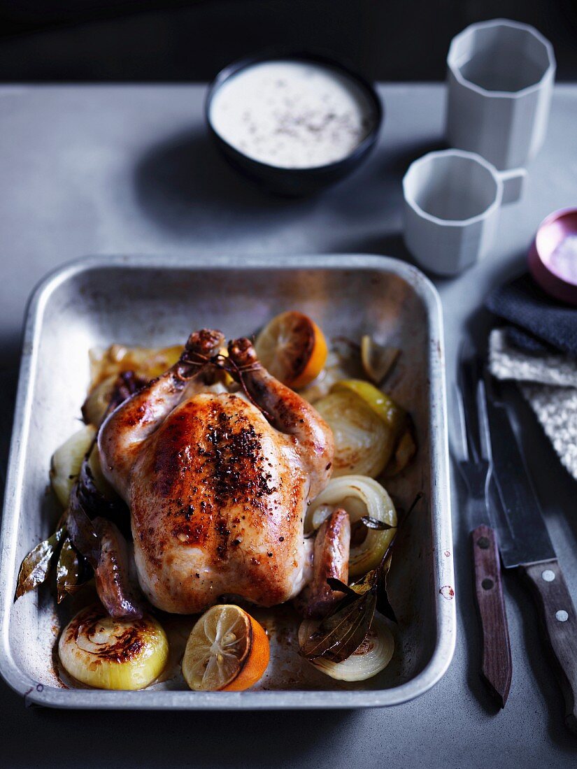 Roast chicken with bread sauce