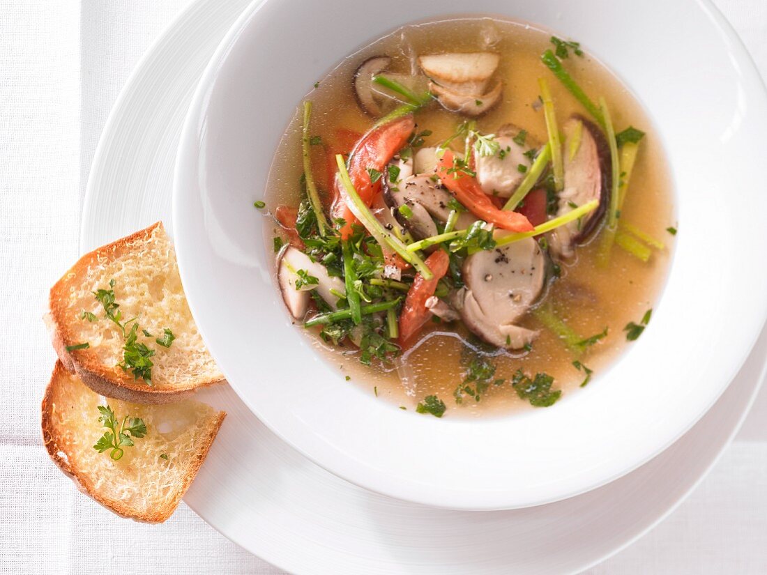 Porcini mushroom soup with tomatoes