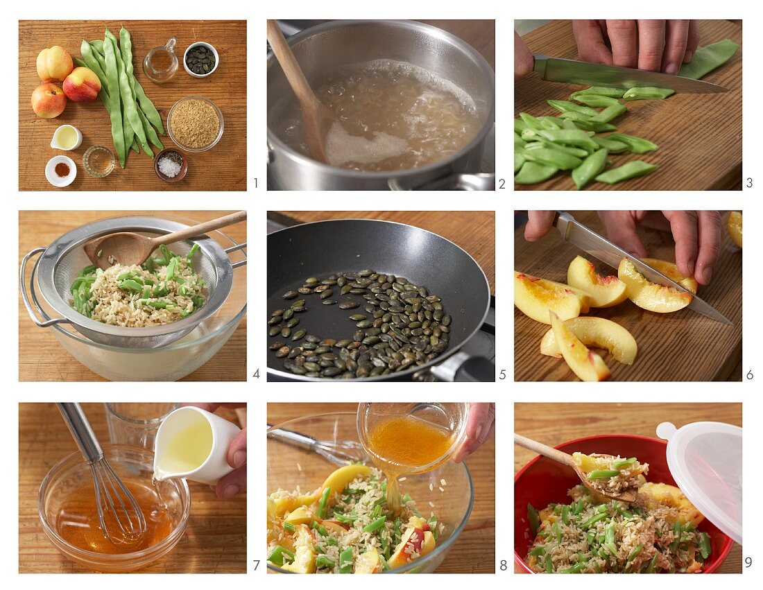 Reissalat mit Bohnen & Nektarinen zubereiten