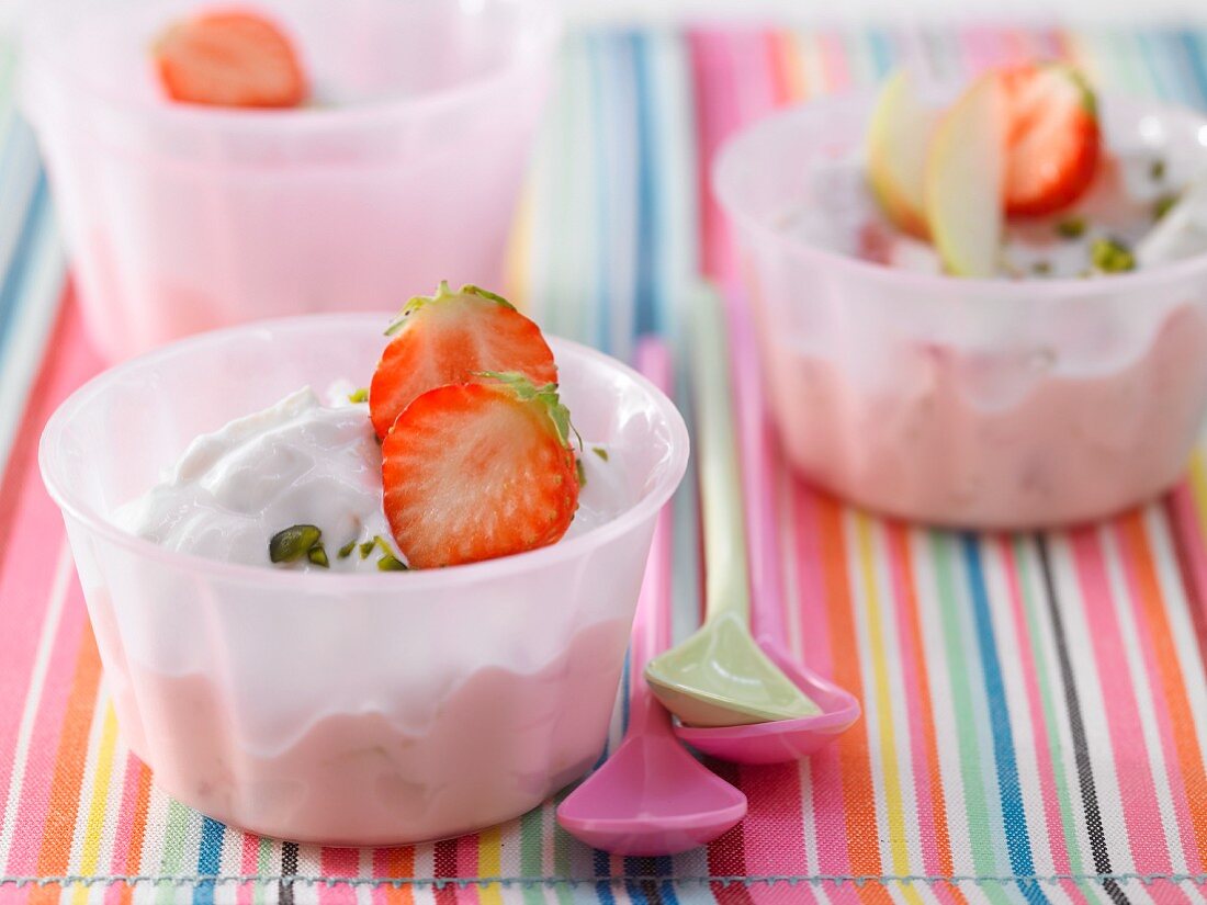 Quark ice cream with fruit & pistachio nuts