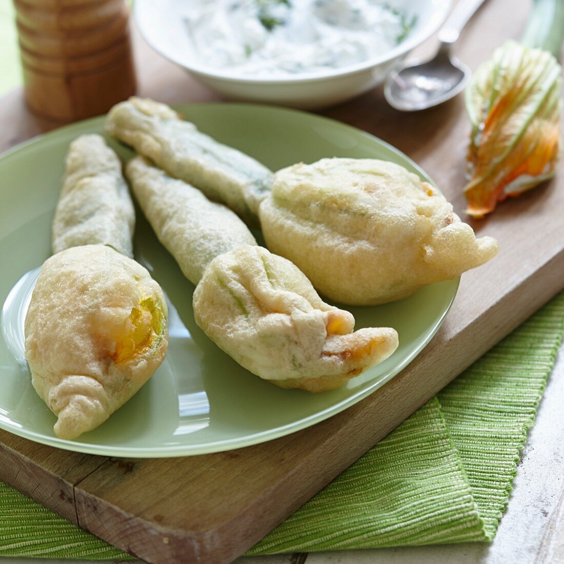 Stuffed and fried courgette flowers