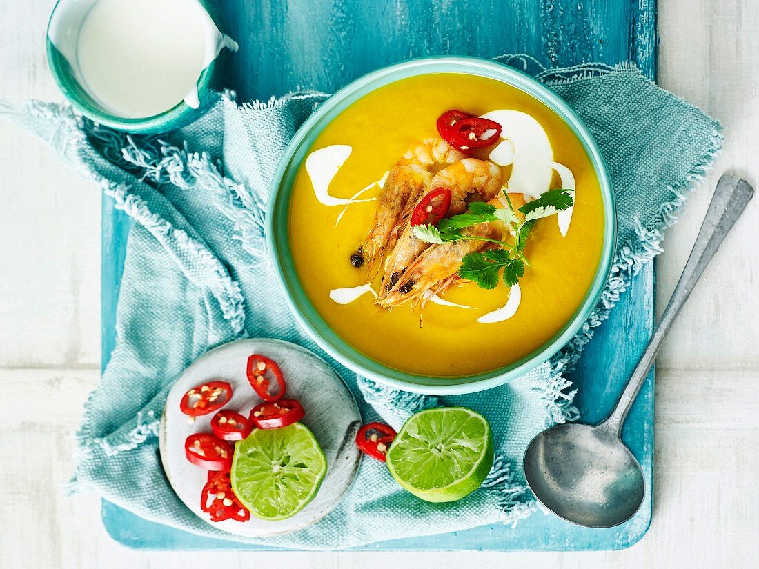 Thai Pumpink and Ginger Soup with Prawns