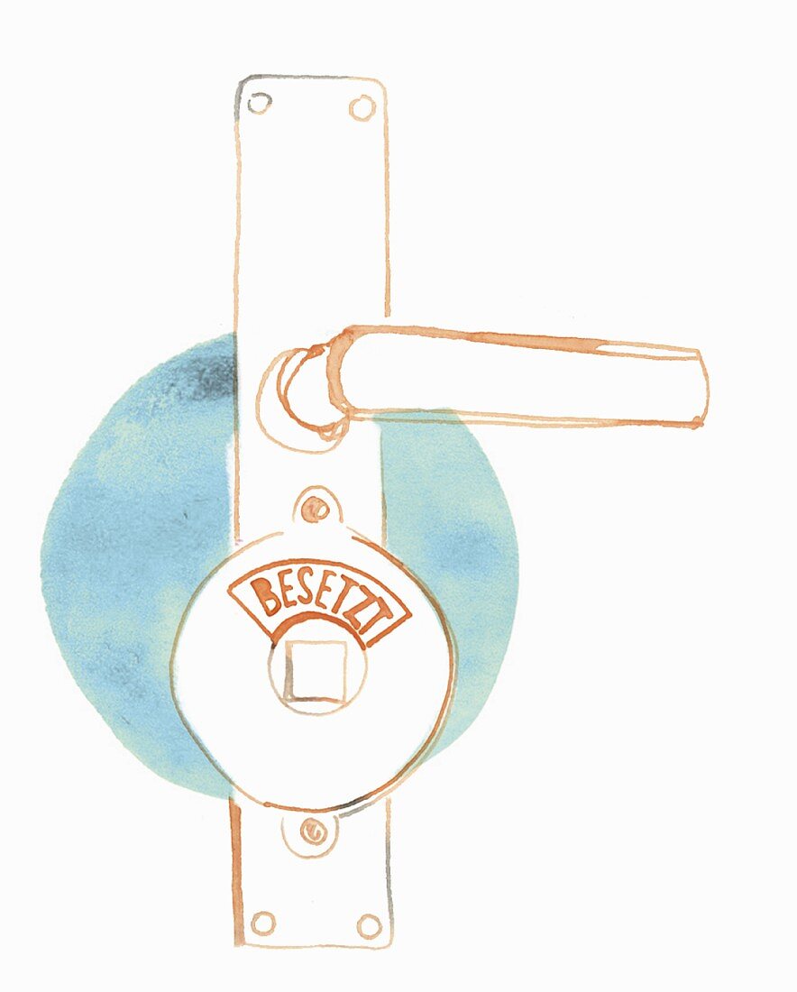 Toilettentür mit Besetzt-Zeichen als Symbolbild für Verdauungsprobleme (Illustration)